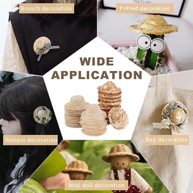 AHANDMAKER 30 Mini Straw Hats Craft Doll Hats Ornaments Woven Caps - Image 5