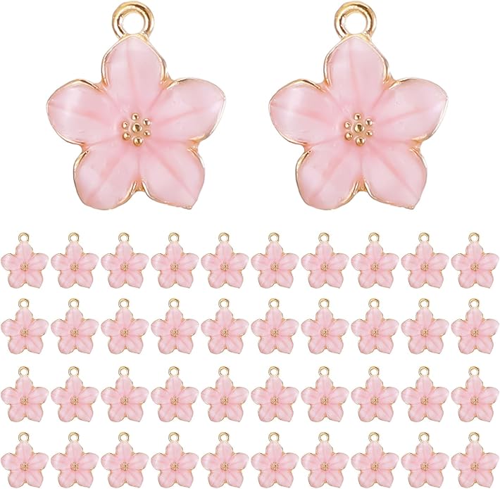 40 Pcs Gold Plated Enamel Cherry Blossoms Decor Small Flower Enamel Charms Cute by Unknown