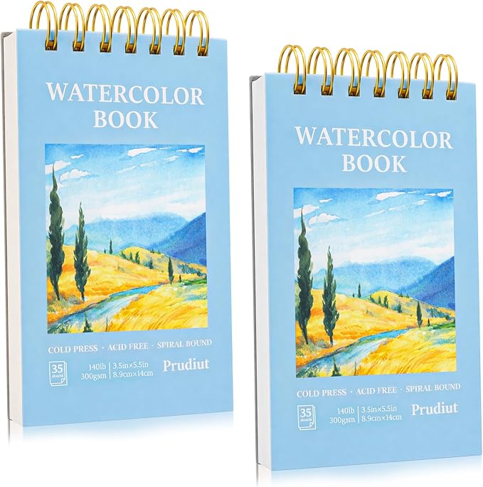 35 Sheets Watercolor Paper Pad 3.5x5.5 Inch, 140 lb/300 GSM Cold Press Water by Prudiut