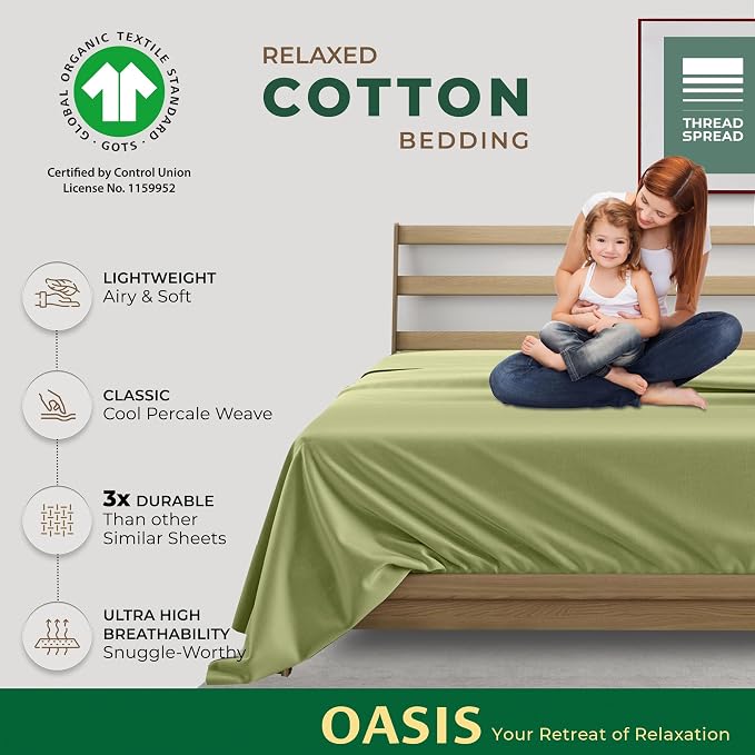 THREAD SPREAD 100% Organic Cotton Percale Flat Sheet King Size - Image 2