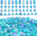 Iridescent Aqua Stained Glass Mosaic Tiles, 280 Pieces Mixed 4 Shapes Stained by KALUCION