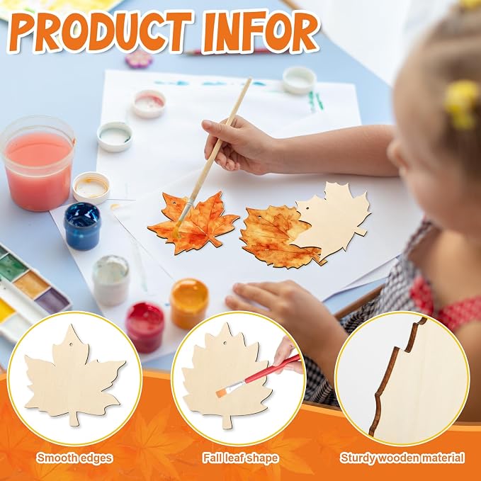 COCHIE Fall Leaves Wood Crafts to Paint Set of 24, Autumn Leaf Unfinished - Image 3