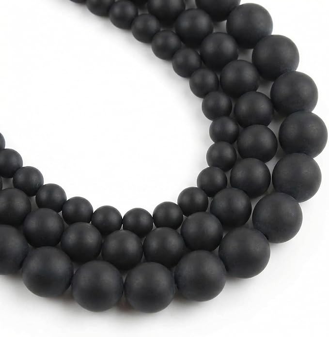 48pcs Natural Matte Black Onyx Gemstone Beads，8mm Frosted Round Loose Stone by Yochus