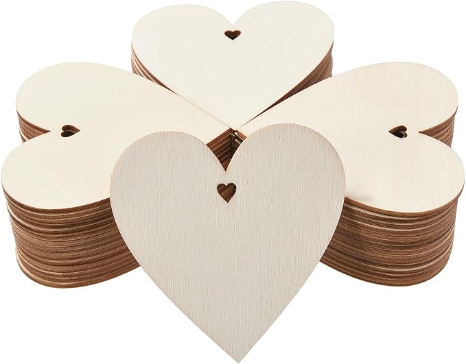 60pcs Unfinished Wood Heart-Shaped Cutouts by QDXATIVP