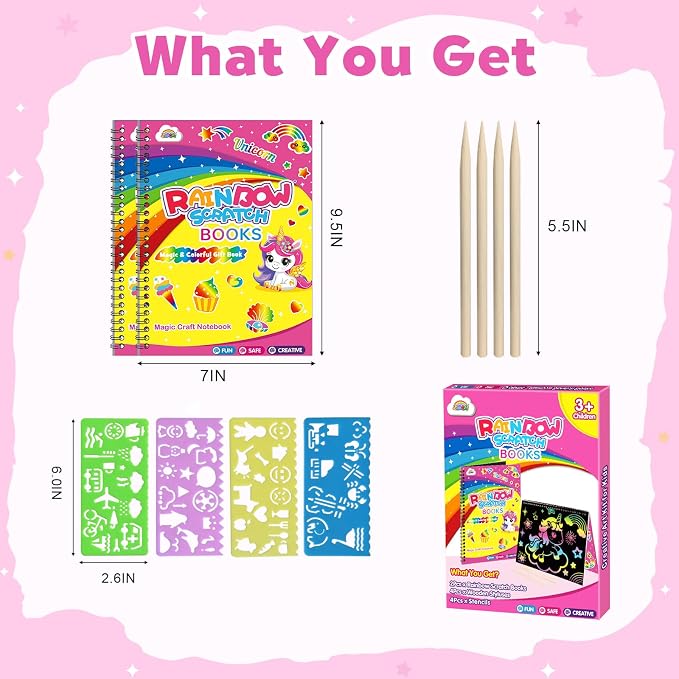 ZMLM Scratch Paper Art-Crafts Gift: 2 Pack Rainbow Notebooks Supplies Toys - Image 7