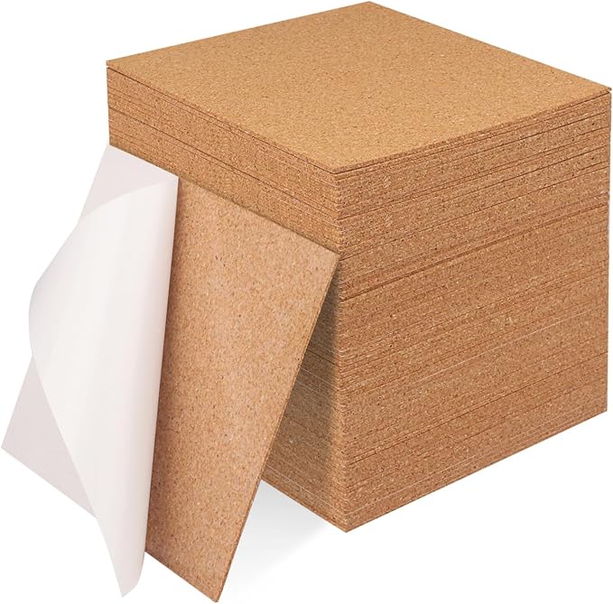 50 Pack Self Adhesive Cork Squares, 6 x 6 Inches Cork Backing by GNIEMCKIN