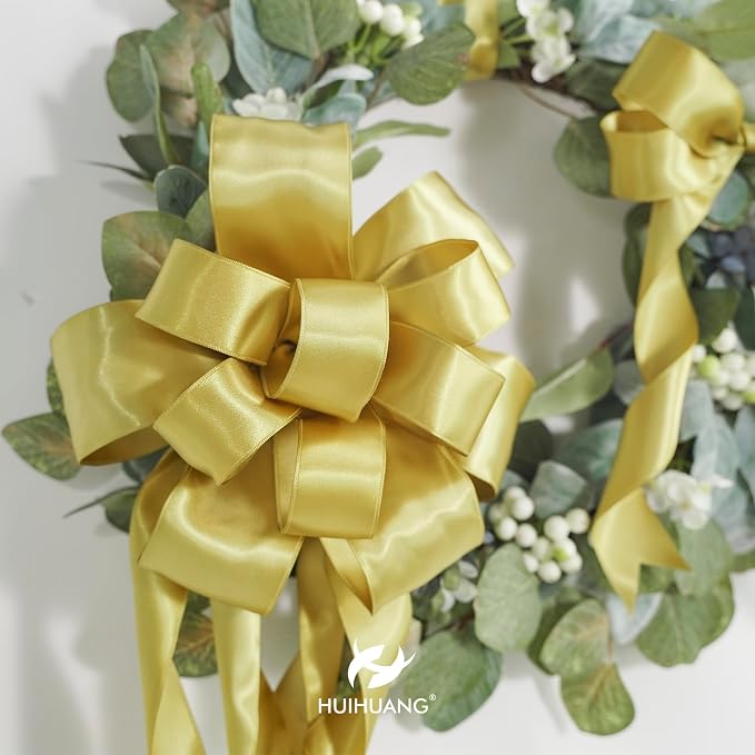 HUIHUANG Gold Satin Wired Ribbon 2.5 inch Gold Christmas Wire Ribbon - Image 3