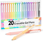 Lineon Erasable Gel Pens, 20 Colors Retractable 0.7mm Fine Point Erasable Pens by ShuttleArt