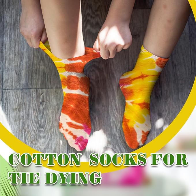 Silkfly White Cotton Socks for Tie Dye White Crew Ankle Socks Tie Dye kit Party - Image 6
