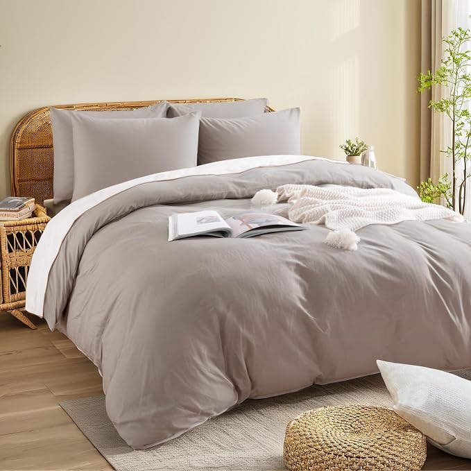 NEXHOME PRO Duvet Cover Set Kids Twin Size Linen Look Textured Organic Natural - Image 4
