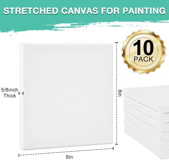 ESRICH Stretched Canvas for Painting, 10 Pack 8x8 Canvas for Painting Primed - Image 2