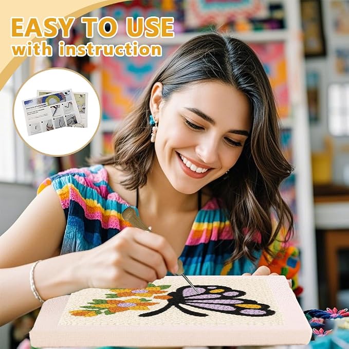 Doodlream Butterflies and Flowers DIY Punch Needle Embroidery Kit - Image 3