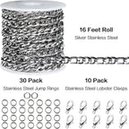Jishi 16ft Figaro Chain Roll 6mm Silver Stainless Steel Necklace Chain - Image 2