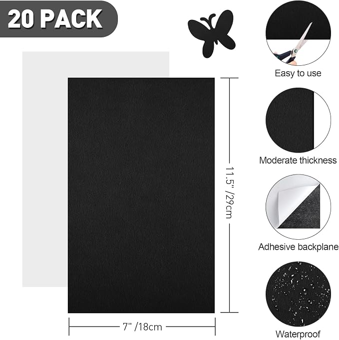 NACHLYNN 20Pcs Self Adhesive Felt Fabric Sheets 7"x11.5" /18x29cm Sticky Back - Image 2