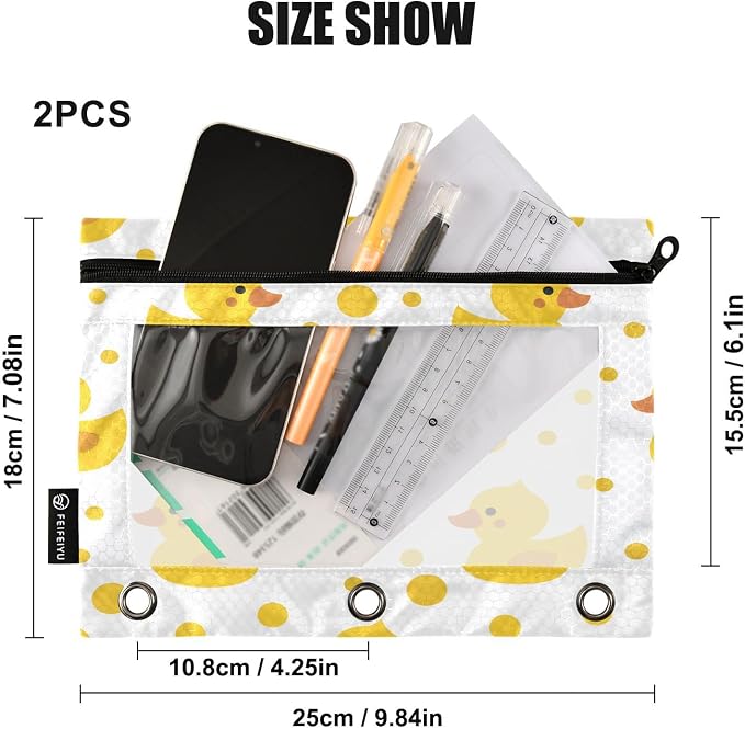 Cute Yellow Ducks Pencil Pouch for 3 Ring Binder, 2 Pack Waterproof Pencil Bags - Image 3