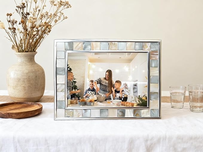 Mother of Pearl Picture Frame 8x10, Wall or Tabletop, Mosaic Family Glass Photo - Image 4