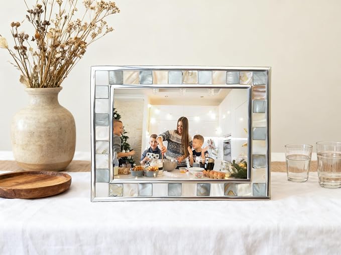 Silver Plate Picture Frame 5x7 Mother of Pearl 5 by 7 Photo Frame Mosaic Glass - Image 4