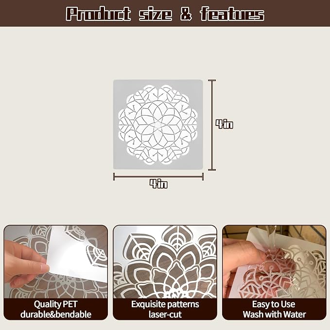 Mandala Stencils for Painting, Small Diwali Rangoli Stencils for Crafts on Wood - Image 6