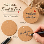50 Pcs Handmade with Love Tags, Gift Tags with Jute String Small Round Brown - Image 2