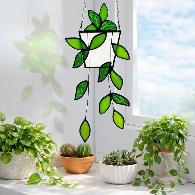 Plant Stained Glass, Stained Glass Window Hanging, Real Handmade Suncatcher - Image 4