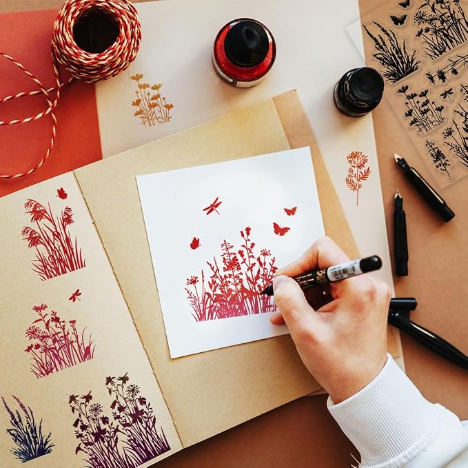 GLOBLELAND Flowers Grass Reeds Clear Stamps - Image 7