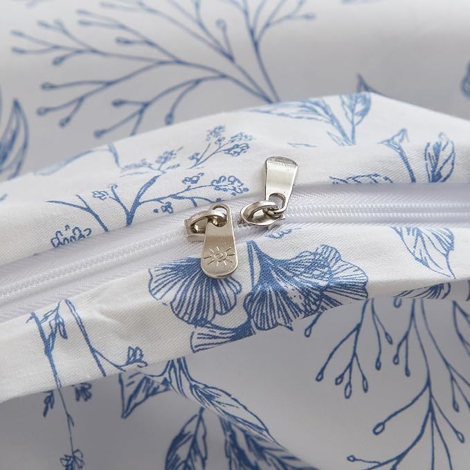mixinni Garden Style Blue Flowers Leaves Duvet Cover King Size Soft Cotton - Image 5