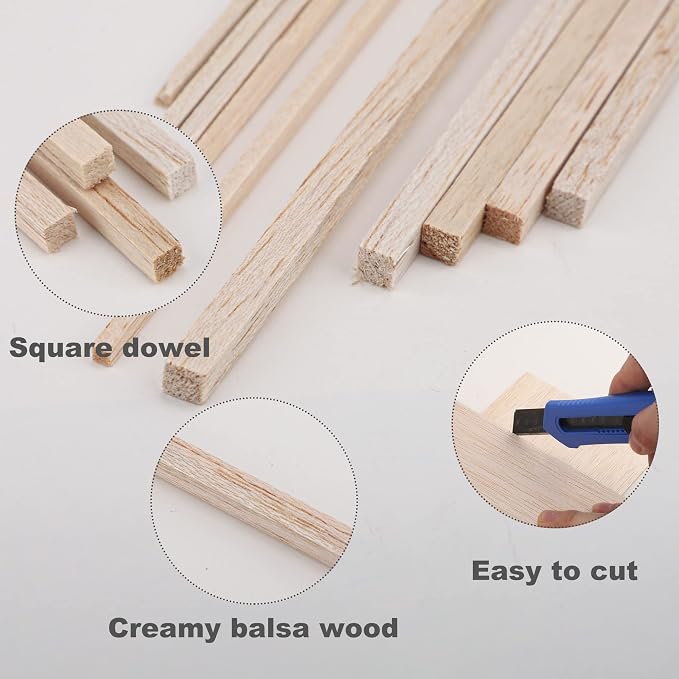 150 Pieces Balsa Wood Sticks Hardwood Square Wooden Craft Dowel Rods Unfinished - Image 4