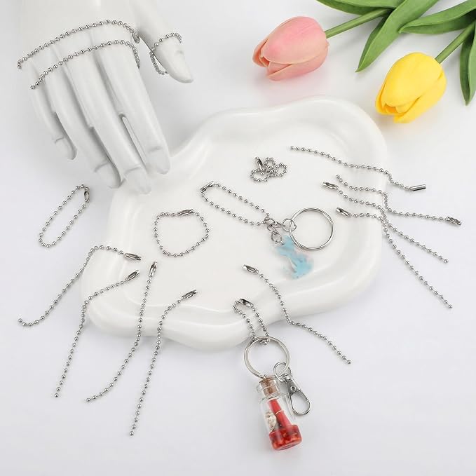 400 Pcs Long Bead Ball Chain Keychain, 3.9 Inch Silver, 2.4mm - Image 7