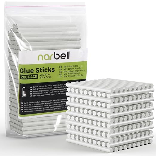 Narbell Mini Hot Glue Sticks, 0.27" Diameter and 4" Long Hot Melt Glue Sticks by Narbell