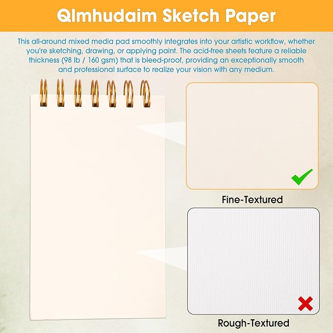 Qlmhudaim Mixed Media Sketchbook, 60 Sheets 160gsm/98lb Acid-Free Paper - Image 3