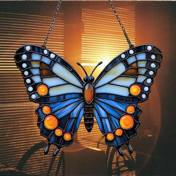 Night Monarch Butterfly Acrylic Suncatcher Stained Glass Effect Window Car - Image 7