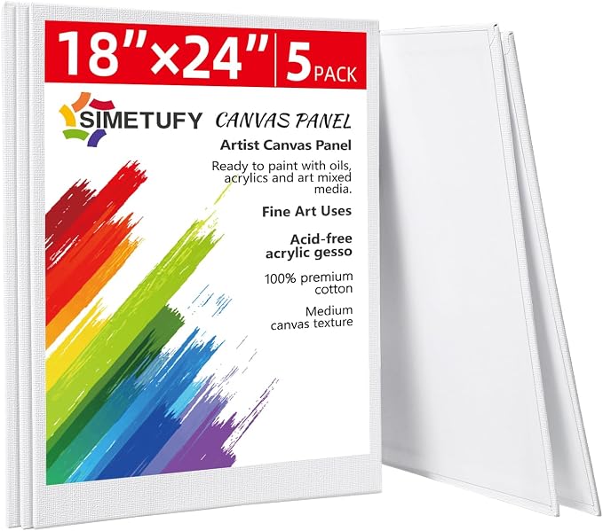Simetufy 18 x 24 inch 5 Pcs Large Canvas Panels, Flat Painting Boards | Gesso by Simetufy