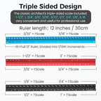 Rena Chris 2PCS Architectural Scale Ruler: 12" Imperial Aluminum Alloy Metal - Image 4