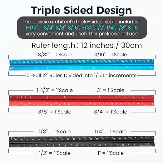Rena Chris Architectural Scale Ruler: 12" Imperial Aluminum Alloy Metal - Image 3
