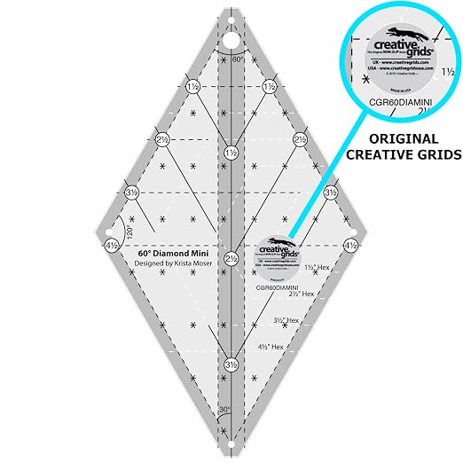 Creative Grids 60 Degree Mini Diamond Ruler – CGR60DIAMINI – Made in USA - Image 2