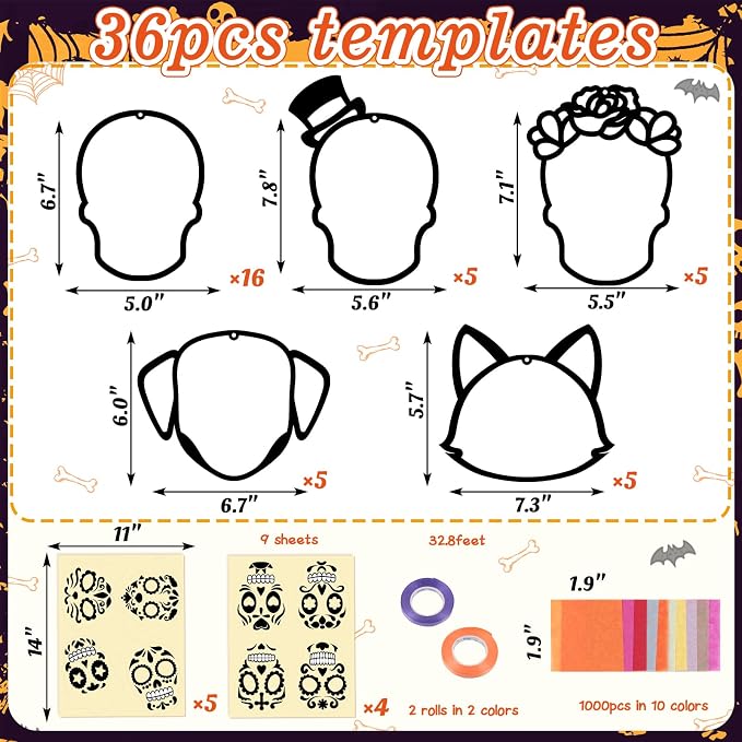 Renbuzhu 36PCS Dia De Los Muertos Crafts Bulk: Sugar Skull Paper Suncatchers - Image 4