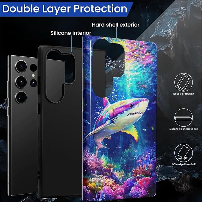 for Samsung Galaxy S23 Ultra Case, Colorful Ocean Sharks Pattern Glossy 2 in 1 - Image 2