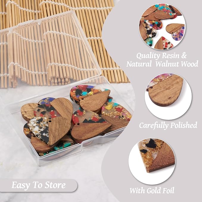 FASHEWELRY 16pc Heart Resin Wood Earrings & Charms - Image 5