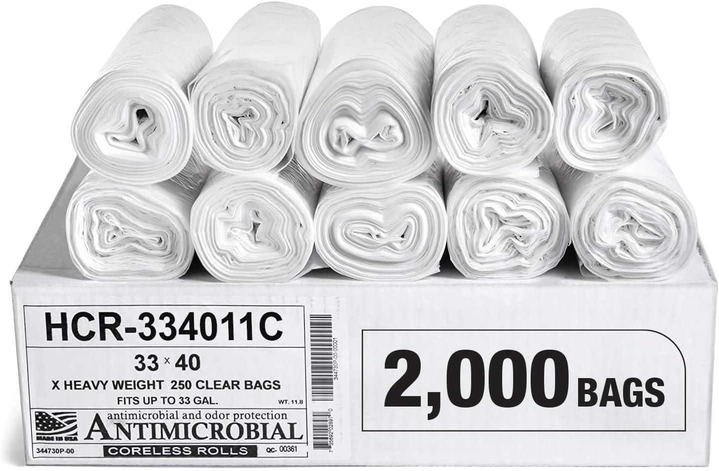 Aluf Plastics High Density Trash Bags, 33 Gallon, 2000 Count, 11 Micron (eq), 33" x 40", Clear, for Bathroom, Office, Industrial, Commercial, Janitorial, Municipal, Recycling