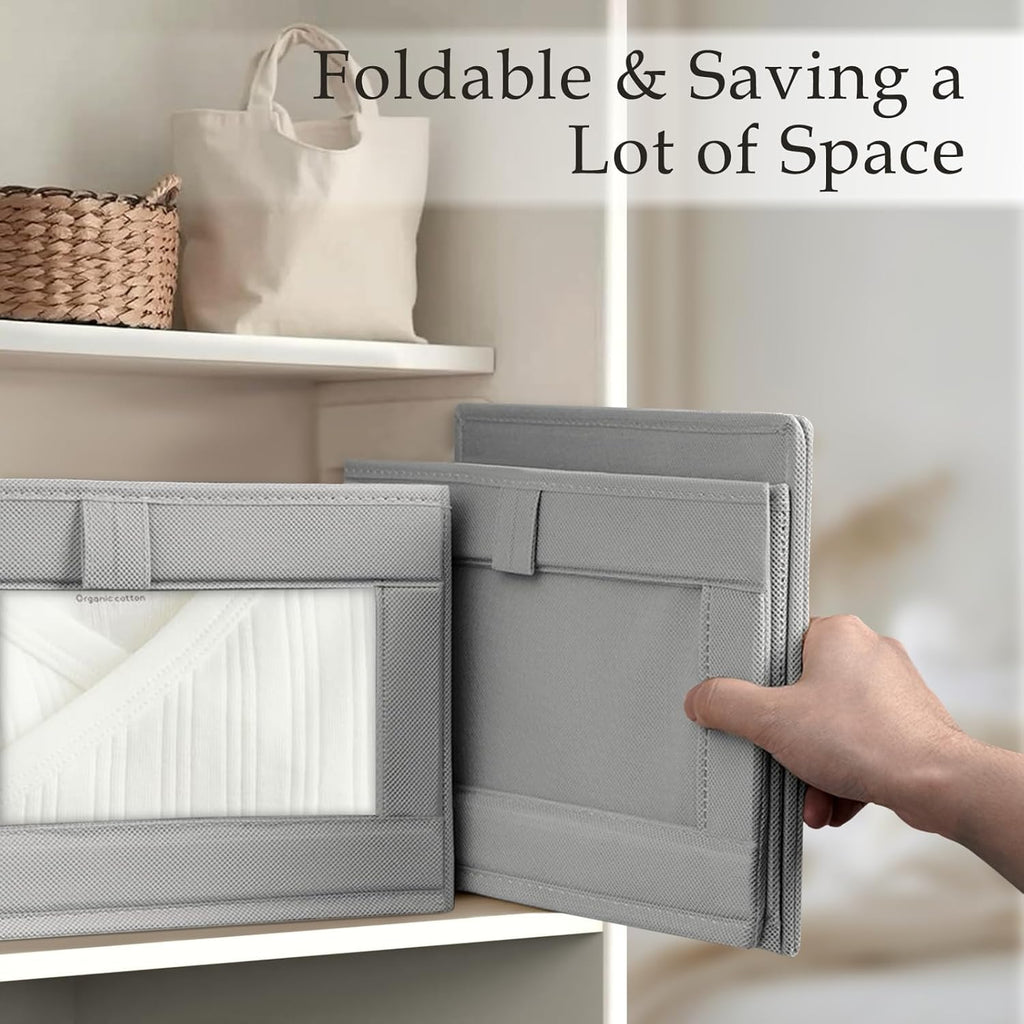 Criusia 6 Pack Linen Closet Organizers and Storage, Large Linen Closet Baskets for Organization, Foldable Storage Containers for Toys, Clothing, Towels, Jeans, Books, Shelves, Grey