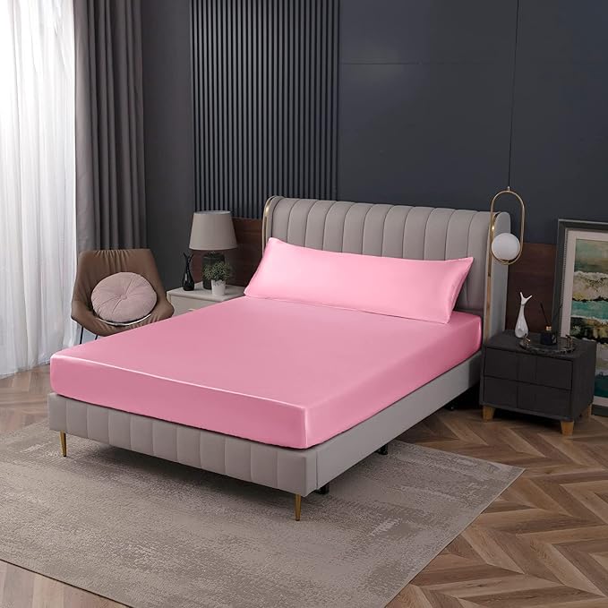 Homiest Pink Satin Fitted Twin XL Size Bed Sheet, Deep Pocket, Luxury & Ultra - Image 7
