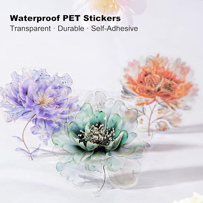 90PCS Flower PET Stickers, Waterproof Transparent Floral Designs - Image 4