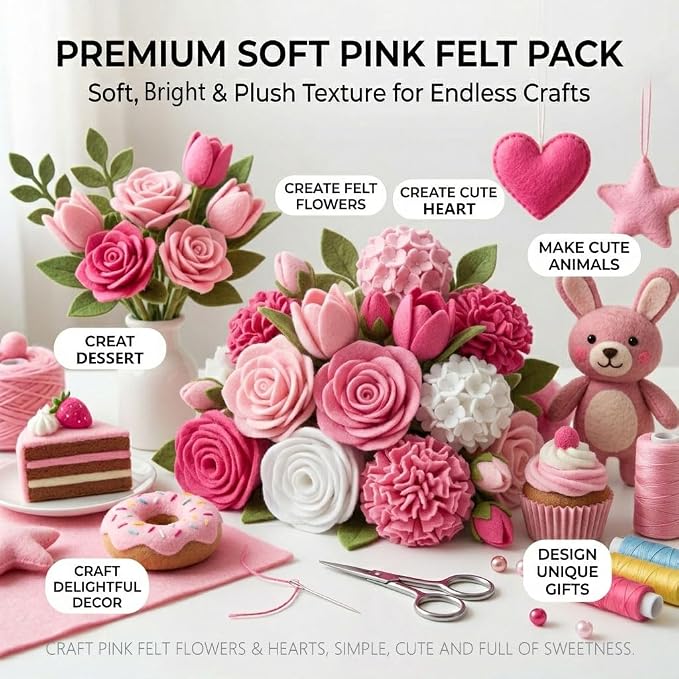 Pink Felt Fabric Sheet 8" X 36", 1.6mm Thick 8 Pack 4 Colors Assorted | Soft - Image 3