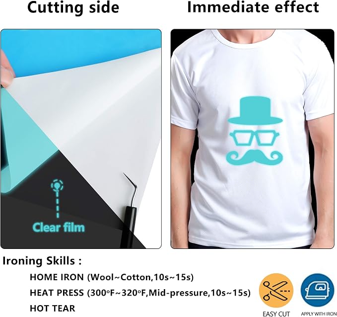HTVVETUR Glow in The Dark HTV Heat Transfer Vinyl Roll 12 Inch by 5 Feet Iron - Image 5
