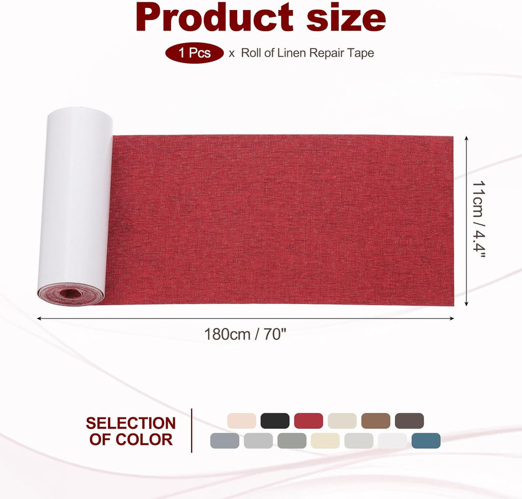PATIKIL 70x4.4 Inch Linen Repair Tape, Repair Fabric Patch Self Adhesive Couch Patch Line Repair Patch for Furniture Sofa Car Seats Office Chairs, Wine Red