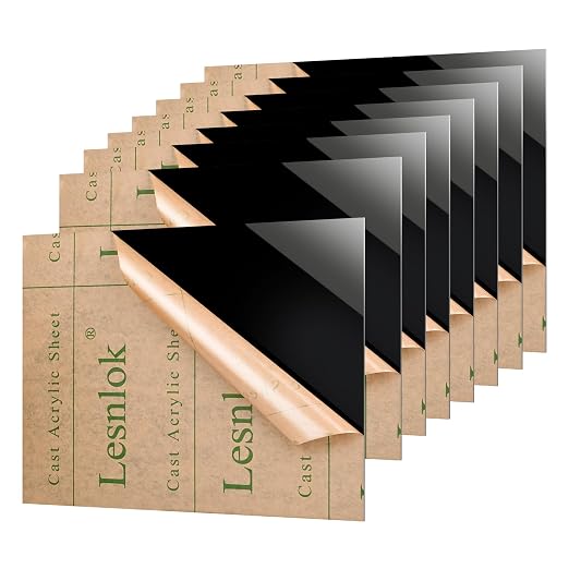 Lesnlok 4x4 Black Acrylic Sheet 1/8 inch Thick 3mm 8 Pieces Black Plexiglass by Lesnlok