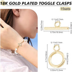 Beebeecraft 15 Sets 18K Gold Plated Toggle Jewelry Clasps Connectors Round Ring - Image 2