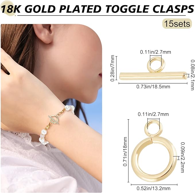 Beebeecraft 15 Sets 18K Gold Plated Toggle Jewelry Clasps Connectors Round Ring - Image 2