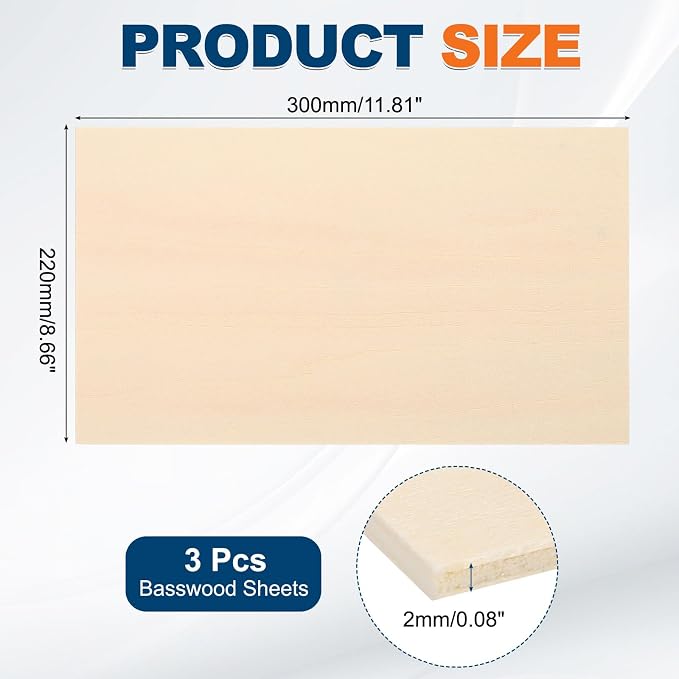 MECCANIXITY 3pcs Basswood Sheets 12 x 9 x 5/64 Inch Unfinished Wood Boards - Image 2