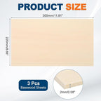 MECCANIXITY 3pcs Basswood Sheets 12 x 9 x 5/64 Inch Unfinished Wood Boards - Image 2